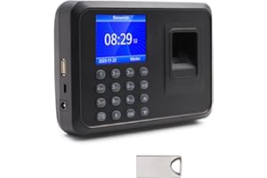 MIKONIYA Máquina de Asistencia,Máquina Fichar de Asistencia Biométrica de Huella Dactilar con Sistema Española Pantalla LCD,Capacidad de 100.000 Registros,2.4 Pulgadas,con 8G Disco U (Gris Oscuro)