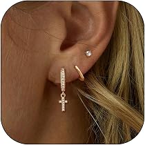 QUINBY Gold Earrings Dangle Set For Women,14K Dainty Earring Stacks...