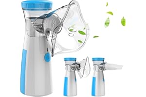 LVOZIZE Aerosol Portatile Silenzioso, Aerosol Portatile per Adulti e Bambini con 1 Boccaglio e 1 Grande Maschera e 1 Piccola Maschera, 3 Tipi di Velocità di Atomizzazione, 50dB Aerosol Silenzioso