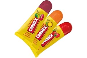 Carmex Minis Lip Balm Tube Set Cherry, Strawberry & Pineapple Mint Multipack With SPF 15 For Sun Protection Hydrating Lip Care with Cooling Relief for Hot Sunny Days (Pack Of 3)