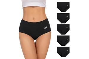 TANSTC Unterhosen Damen Unterwäsche Weich Baumwolle, 5er Pack Unterwäsche Frauen, Stretch Hohe Taille Panties, Atmungsaktive Sexy Slip Sportunterhosen, Hipster Damen Tochter Als Geschenk Erhältlich