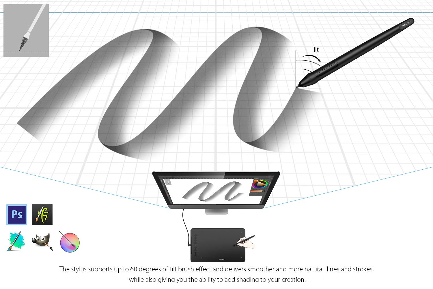 XP-Pen Deco01 V2 Digital Graphics Drawing Pen Tablet (10"(25cm) x 6.25"(15.8cm), 8192 Levels of Pressure Sensitivity, Battery-Free Passive Stylus, Black) - Image 6