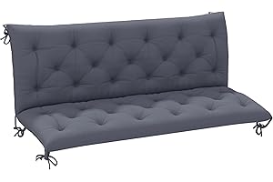 ‎OUTSUNNY Outsunny 3 Sitzer Bankauflage 150 x 98 x 8 cm Sitzkissen mit Bändern Rückenkissen für Indoor/Outdoor Polster Auflage für Sitzbank Gartenbank Gartenmöbel Hollywoodschaukeln Dunkelgrau
