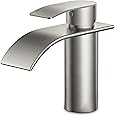 FORIOUS Waterfall Bathroom Taps,Stainless Steel Bathroom Sink Taps with Spout Height 80 MM,Single Handle Mixer Cold and Hot Water Basin Taps Water-Saving, Energy-Saving Brushed Nickel