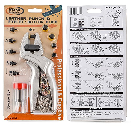 Woodruff Industries – 3-in-1: Leder-Locher, Ösen Einsetzer und Druckknopfzange – Heim-und Handwerker – Multi-große Löcher in Runde 1,2,3,4,5,6mm-Beste Qualität-Garantie von Woodruff Industries - 2