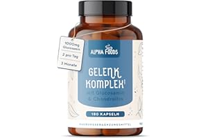 ‎ALPHA FOODS Glucosamin Gelenk-Komplex mit Chondroitin, Vitamin C, Kurkuma & Ingwer | 180 Kapseln | Hochdosiert | Gelenke & Knorpel | Made in Germany | Alpha Foods