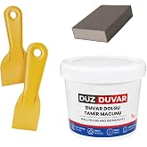 (4'L&Uuml;) Duvar Tamir Seti Beyaz 1000 Gr Dolgu Tamir Macunu + 2 Adet Plastik Spatula + K&uuml;bik Zımpara