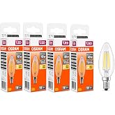 OSRAM LED Filament Mum Ampul E14 4W 470 L&uuml;men 2700K Sarı Işık 40W Eşdeğeri Şeffaf Cam Dim Edilemez 4'l&uuml; Paket