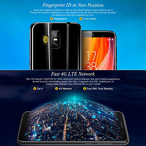 HOMTOM S7 Smartphone 4G-LTE Android 7.0 5.5 Pollici MTK6737 Quadcore 1.3GHz 3GB RAM 32GB ROM Fotocamera Davanti 8MP Indietro Dual 13 MP + 2MP 2900mAh Impronta Digitale