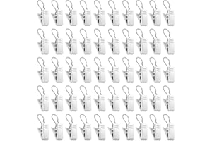 ALLisWE 50PCS Stainless Steel Curtain Hooks, Heavy-Duty Hook Clip Set, Light Hangers Wire Holders for Home Decorations, Bathroom, Shower Curtains, Photo Decors (Silver)