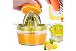 ‎HOME KOKO LOOK Zitruspresse Manuell 4 In 1 Zitronenpresse Orangenpresse Saftpresse Manuell Eiertrenner Küchenreibe Parmesanreibe/Gemüsereibe/Kartoffelreibe/Karottenreibe Mit Behälter 400ml - Grün