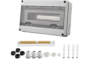 YEMMERT Sicherungskasten Aufputz, Verteilerkasten Aufputz 1 Reihig Wasserdicht Aufputz Verteilerkasten IP65 für 15 Modules Aufputz Schaltschrank, mit Messingklemmen für Außenbereichen, Villen, Ladesäulen