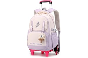 Tanou Mochila con Ruedas Niña, Mochilas Escolares con Ruedas Grande para Niñas y Chicas, Resistentes Mochila Carro Niña de 8-14 Años para Escolar Viaje, Morado