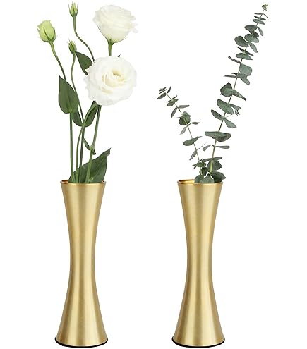 Vaso Decorativo Lungo A Stelo Singolo HERCHR In Acciaio Inox Oro - 26,2 Cm Per Fiori Secchi E Composizioni - 3
