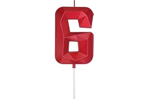 DERVENTA Large Birthday Candle Number 3D Red 3.7 inch Party Celebration Anniversary Decoration Cake Topper 1 Piece (Number 6 Red)