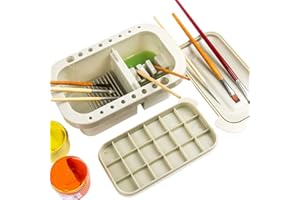 HIGOTECH Paint Brush Washer Basin, 3-in-1 Artist Paint Brush Cleaner Pot with Brush Holder, Mixing Tray and Palette Box for Watercolor and Oil Painting Brush Cleaning and Drying