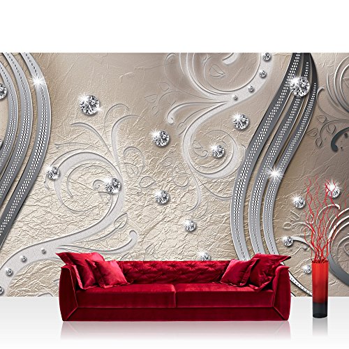 Vlies Fototapete 400x280 cm PREMIUM PLUS Wand Foto Tapete Wand Bild Vliestapete - Ornamente Tapete Abstrakt Perlen Ranke Diamant Blätter Schwung Streifen sepia - no. 557