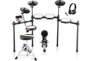 VEVOR 32 PCS Kit de Batería Electrónica 480 Sonidos Batería Eléctrica de 20,32 cm con Silla, Caja de Malla Compatible con USB MIDI, 3 Platillos de 25,4 cm, Baquetas y Auriculares para Principiantes
