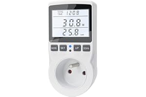 KETOTEK Wattmètre Prise Compteur d'Énergie, Consommation d'Énergie avec 11 modes, Écran LCD Rétroéclairé, Compteur d'Énergie Électrique pour Économie d'Energie, Surcharges de Protection, 3680 W