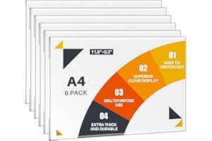 WenYa Lot de 6 supports muraux A4 en acrylique (paysage paysage) - Sans cadre - Autocollant - Pour bureau, magasin, restaurant - Sans perçage - Porte-documents transparent