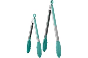 Odporne na ciepło szczypce kuchenne 315℃: U-Taste silikonowe szczypce kuchenne zestaw z mocnymi uszczelnionymi nieprzywierającymi silikonowymi końcówkami i uchwytem ze stali nierdzewnej 18/8