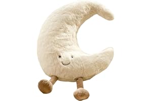 PORUPAEL 10in Sun Moon Plush Pillow Adorable Cuddle Plush Toy Soft Throw Pillows Plush Car Seat Cushion Squishy Toys for Cuddling Napping Room Decor (White Moon)
