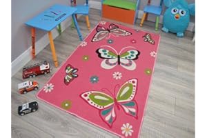 Rugs Supermarket Kids Non Slip Machine Washable Butterfly Play Mat. Available in 3 Sizes (133cm x 190cm)
