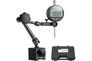 ALLmeter Comparador digital con base magnética, pantalla de 0-25,4 mm, resolución de 0,01 mm, pantalla LCD, soporte magnético de 132 libras, medidor de precisión para procesamiento de metales