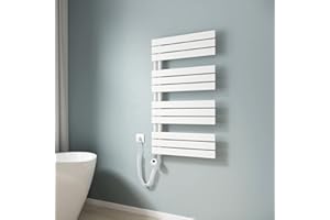 EMKE Toallero electrico baño con Termostato de Elemento Calefactor, 1041x600mm 600W Radiador toallero con Barra Calefactora con Temporizador, Blanco