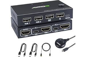 MLEEDA HDMI KVM Switch 4K@30Hz KVM Switch USB 2 PC 1 Monitor para 2 PC Comparten Teclado, Mouse y un Monitor HD, Admiten 4K a 30 Hz, con Control remoto con cable y 2 Cable USB y Cable HDMI