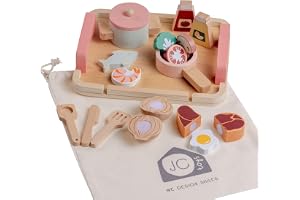 JC Toys - Barnmatlagningsset, 17 stycken, träuppsättning, kökstillbehör för barn, simuleringsspel, inklusive förvaringsväska