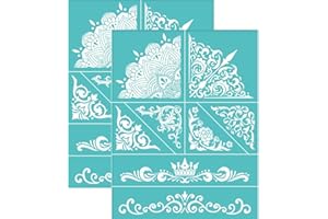OLYCRAFT 2 pochoir Auto-Adhésif pour Sérigraphie, Bordure Vintage, Motif D'Angle, Pochoir Maille Transfert Lavable, Décoration D'Intérieur pour Bricolage, Peinture Tissu T-Shirt – 22x28cm
