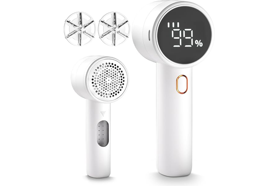 Fabric Shaver, Electric Lint Remover, Rechargeable Lint Shaver, Sweater Defuzzer to Remove Pilling, Battery Operated, 6-blade, 3-speed with LED Display for Clothes, Upholstery, Furniture