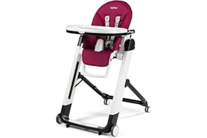 Peg Perego Siesta Follow Me Seggiolone Pappa Neonati Pratico, Reclinabile, Funzione Sdraietta, 4 ruote, Pieghevole e Compatto, per Bambini da 0 a 3 Anni (0-15 kg), Berry