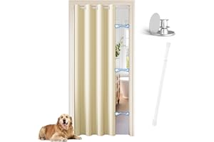 JCyh Cortina Interior con Barra Cortinas y Botón Magnético, Cortinas Beige Claro con Trabillas para Armario y Probador, Dormitorio, Salón, Cocina