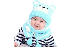 NLAND Bebe Conjunto de Bufanda y Sombrero Sombrero Linda Calentar de Punto Gorro para Niño y Niña 6-24 Meses
