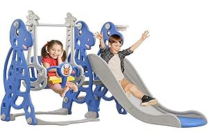 ‎TRMLBE TRMLBE Kinderrutsche Indoor Schaukel und Rutsche mit Basketballkorb Babyrutsche 175x40x105cm Faltbar Stabile Kleinkinderrutsche mit Extra Lange Rutsche für Kinder Spielgeräte (4 in 1 - Typ A)