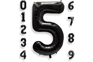AULE Luftballon Zahl 5 Schwarz: XXL 101 cm Folienballon Geburtstag Schwarze 5 Jahre 40 Zoll Zahlen Helium Ballon Kinder Junge Mädchen Zahlenballon für Babyparty Jubiläum Deko