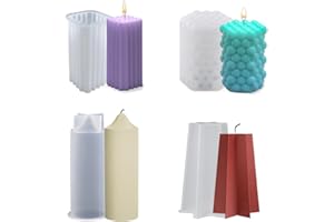 FEBSOW Juego de 4 moldes de silicona para velas, moldes de silicona para hacer velas, moldes de silicona para hacer velas, decoración del hogar, manualidades, velas perfumadas, jabón (modelo 1)