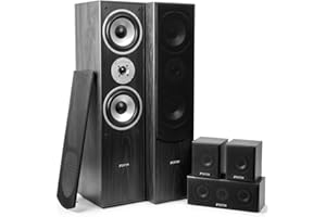 ‎FENTON Fenton HF5B - Heimkino Soundsystem für Audiosystem 1150 Watt - 5.0 Surround Sound System, 5-teiliges Standlautsprecher Set, Heimkino Musikanlage, für Zuhause, Wohnzimmer - Holz Schwarz