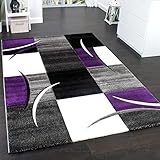 Designer Carpet With Contour Cut Chequered In Purple Black Creme , Size:80x150 cm ()