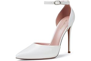 Zhabtuc Talons Hauts, Escarpins D'Orsay pour Femmes Bride à la Cheville Bout Pointu Chaussures de Mariage de Fête, Hauteur de Talon 12 cm, 36-42 EU