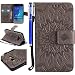 Produktbild FESELE Kompatibel mit Galaxy J1 2016 Leder Handy Hülle, Sonnenblume Mandala Blumen Muster Flip Case Wallet Case Flip Schutzhülle Brieftasche Hülle Klapphülle mit Kartenfach,Grau