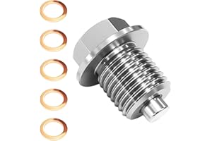 LEMLIN Magnetische Ölablassschraube M14 x 1,5, Ölablassschraube mit Dichtring, Magnetische Dichtung Ölwannenablassmutter, Edelstahl Ölwanne Auto Ölschraube mit 5 Stück Dichtungen