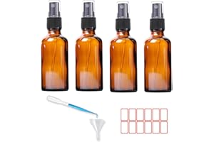 TOKINCEN Braunglas Sprühflasche 4x50ml Glas Leere Zerstäuber Feinnebel Flasche Nachfüllbar Parfümzerstäuber mit Trichter und Etikettenaufkleber für Make-up, Wasser, Reiseflüssigkeit