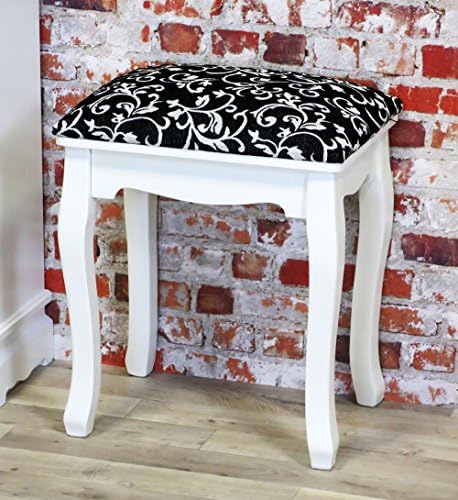 Maison en France Tabouret Stool Chic Stool with Dark Cover with White Floral Pattern