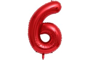 IEFOAH 40in Red Number 6 Balloon, Large Birthday Foil Mylar Balloon for Girls Women Birthday Decoration (Red, Number 6)