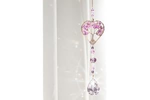 JUSJUBR Tree of Life Amethyst Sun Catchers – Natural Chakra Healing Crystal Window Decor, Spiritual Gift for Women & Girls, Rainbow Maker with Quartz Gemstone Pendant, Unique Home & Garden Ornamen