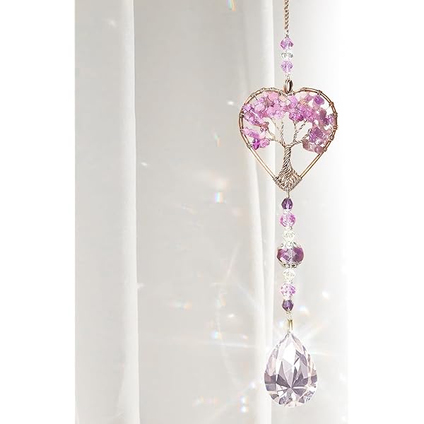 Amethyst Sun Catchers For Windows, Tree Of Life Natural Chakra Healing Crystal Stone Spiritual Gifts For Adult Women, Tree Of Life Tandem Natural Quartz Gemstone Pendant Rainbow Maker Suncatcher - View #4
