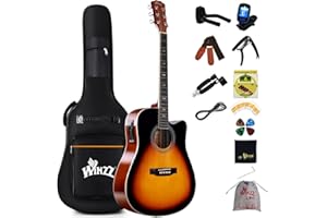 Winzz 4/4 Guitarra Electroacústica para Adultos, Guitarra Principiante Folk con Accesorios Completos（41 Pulgadas, Sunburst Brillante）